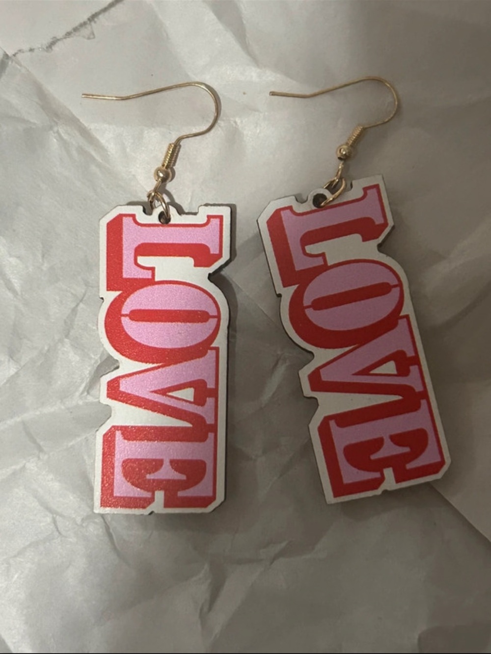 LOVE Pink and Red Graphic Drop Earrings